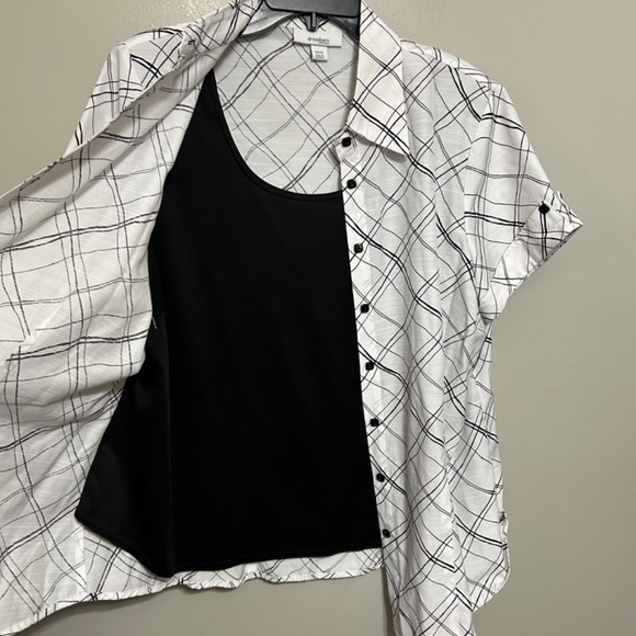 Dressbarn Womens Button Up Shirt 14/16 White Black Tank Top Shoulder Pads Casual - Picture 5 of 11